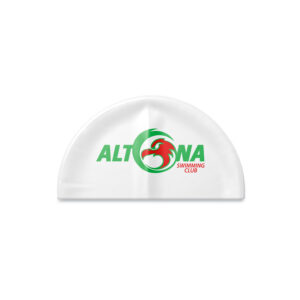 White 3D Dome silicone swimming cap with custom printed logo