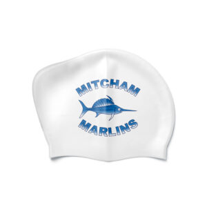 White silicone long hair swimming cap with custom printed logo
