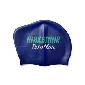 Blue silicone long hair swimming cap with Maksimir custom printed logo