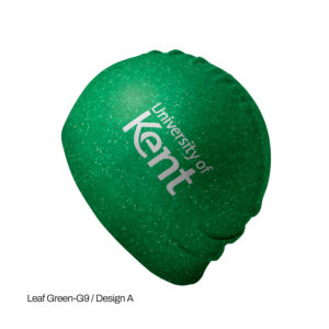 Leaf green recycled silicone swimming cap with University of Kent custom printed logo
