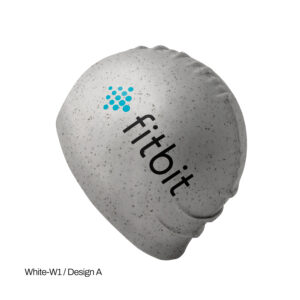 White Recycled silicone swimming cap with custom printed Fitbit logo