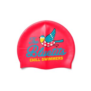 Red standard silicone swimming cap with custom printed logo