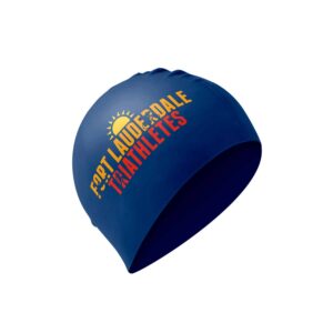Blue standard silicone swimming cap with custom printed logo