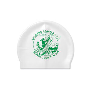 White latex swimming cap with custom printed logo