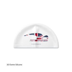 White 3D Dome Swimming Cap with custom JSC printed logo