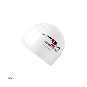 White Latex Swimming Cap with custom JSC printed logo