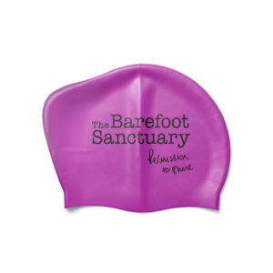 Pink silicone long hair swimming cap with custom printed logo